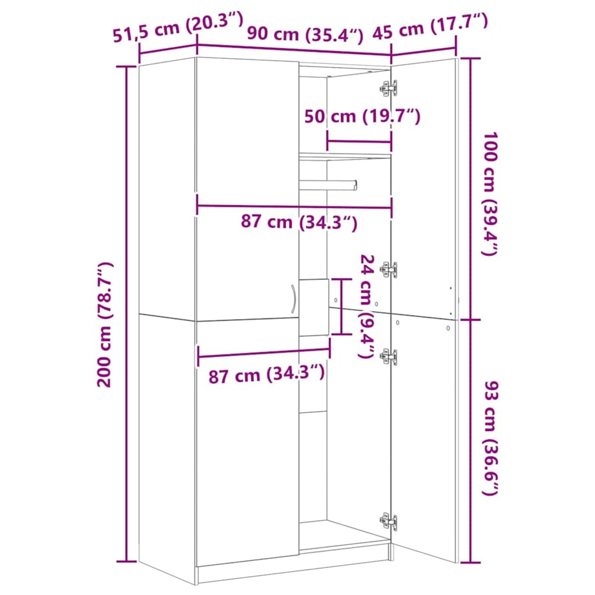 vidaXL Szafa, kolor dąb artisan, 90x52x200 cm