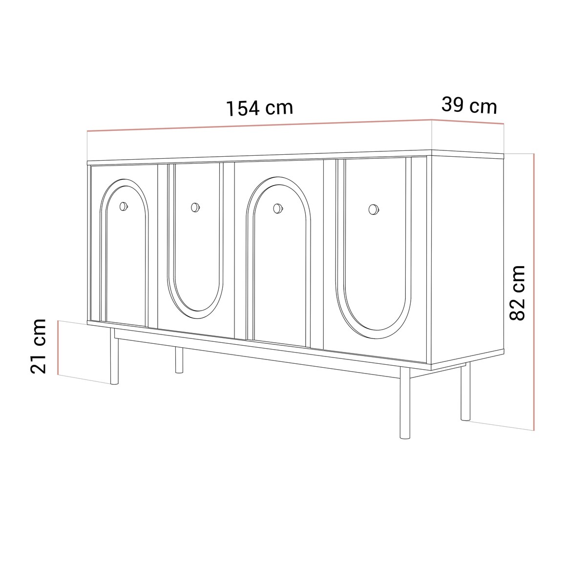 Komoda LIBERTY 4D na drewnianych nóżkach, kaszmir