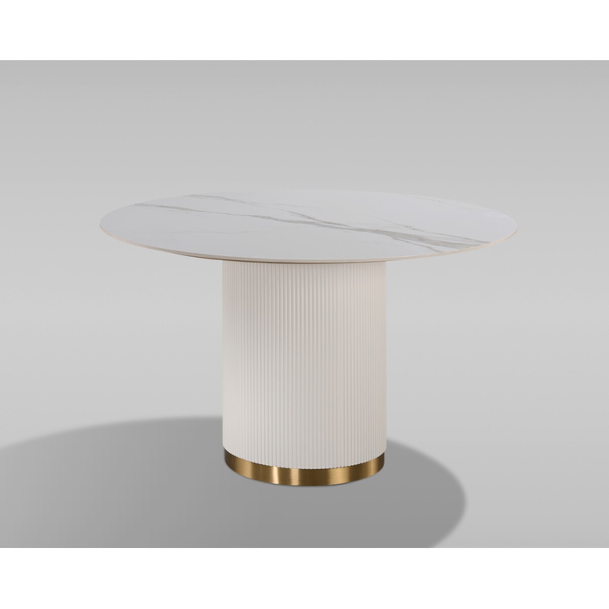 Okrągły stół glamour ryflowany Luna Ecru z marmurem 120x120x75