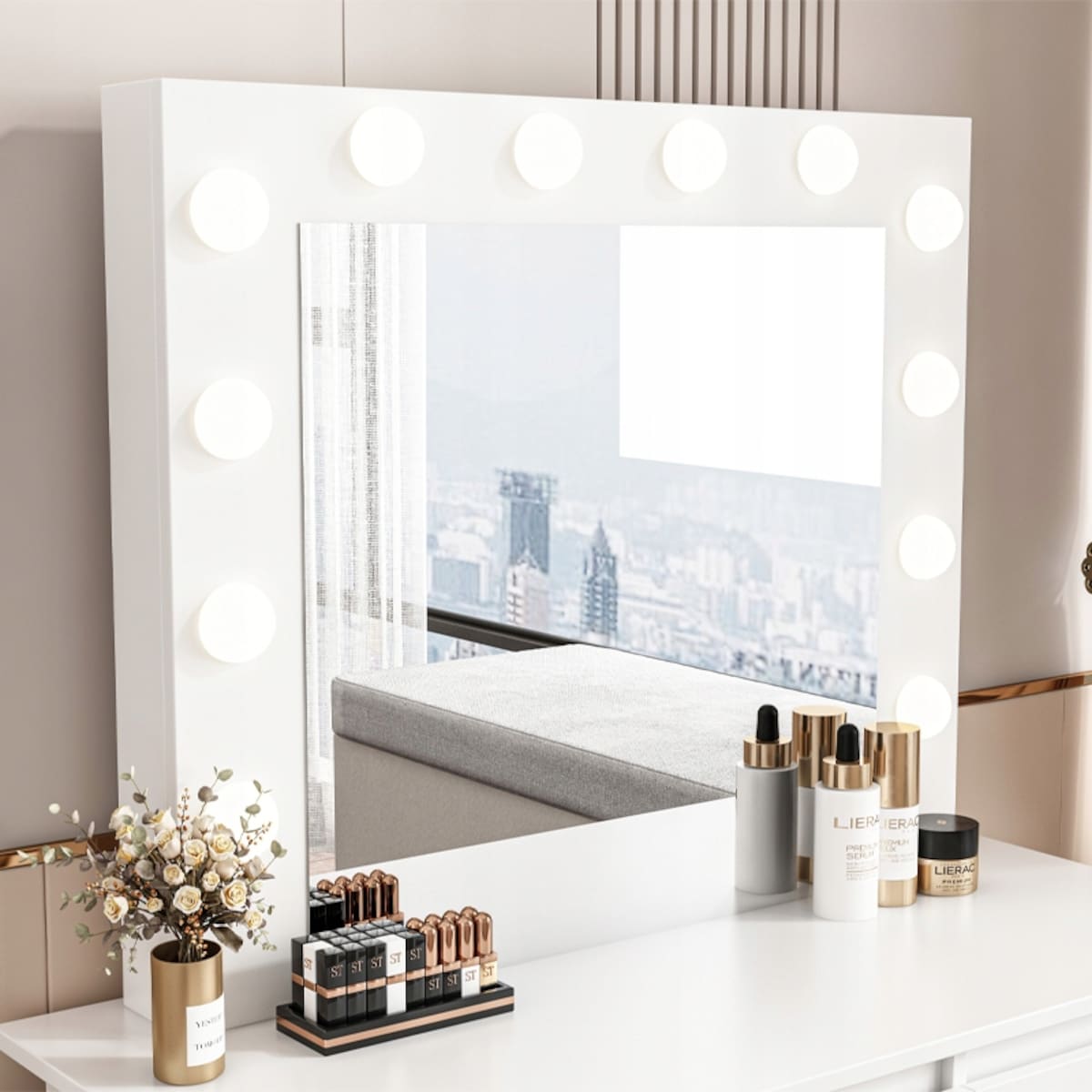 Toaletka kosmetyczna 90 cm z lustrem LED biała nowoczesna loft
