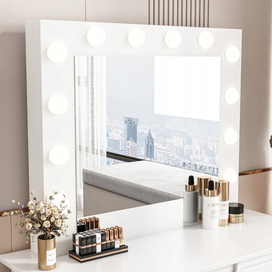 Toaletka kosmetyczna 90 cm z lustrem LED biała nowoczesna loft