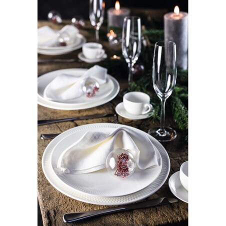 Zestaw obiadowo-kawowy Diamonds Round, biały, 30 el.