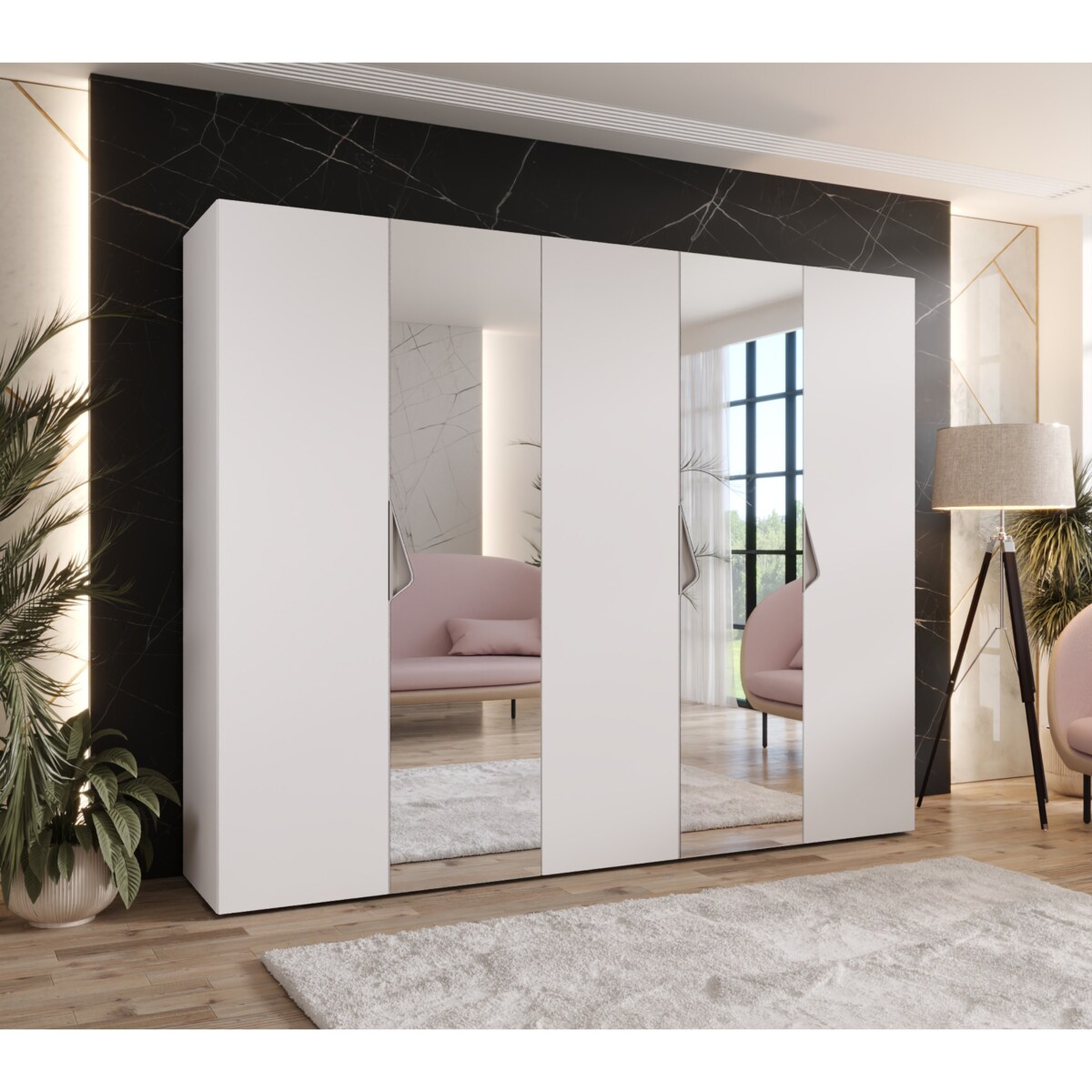 Szafa uchylna z lustrem Sandi 2 250 wys 202 cm Biały + u Kaszmir