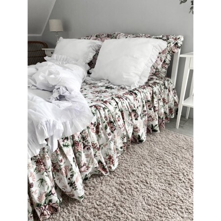 Prześcieradło Na Łóżko Bawełniane Z Ozdobną Falbanką Retro Kwiaty 180 Cm