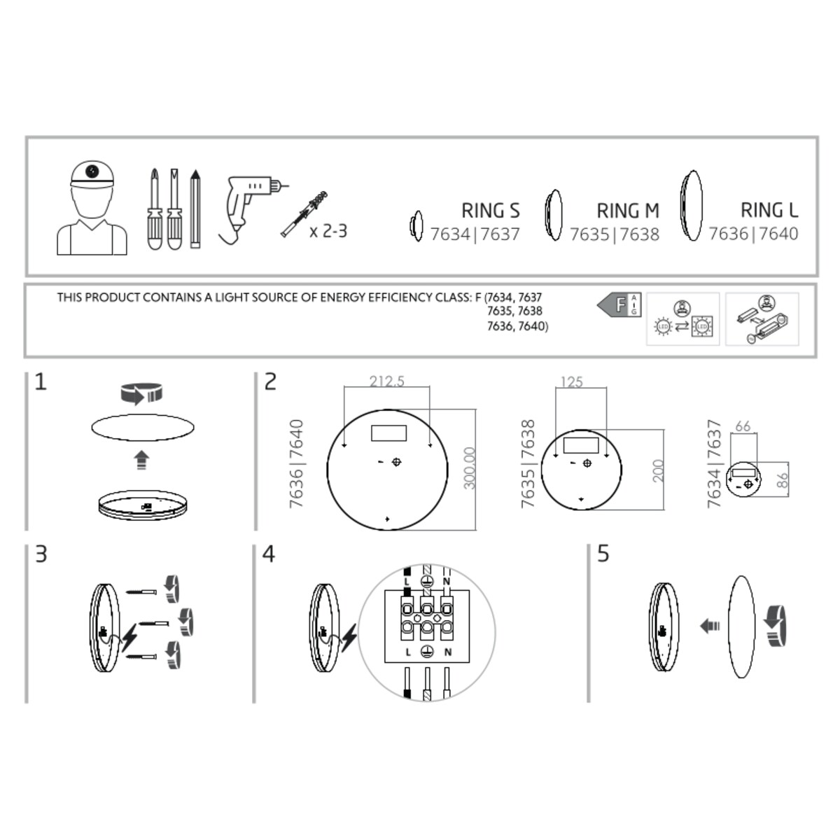 Lampa ścienna 7634 RING LED S Czarny Nowodvorski