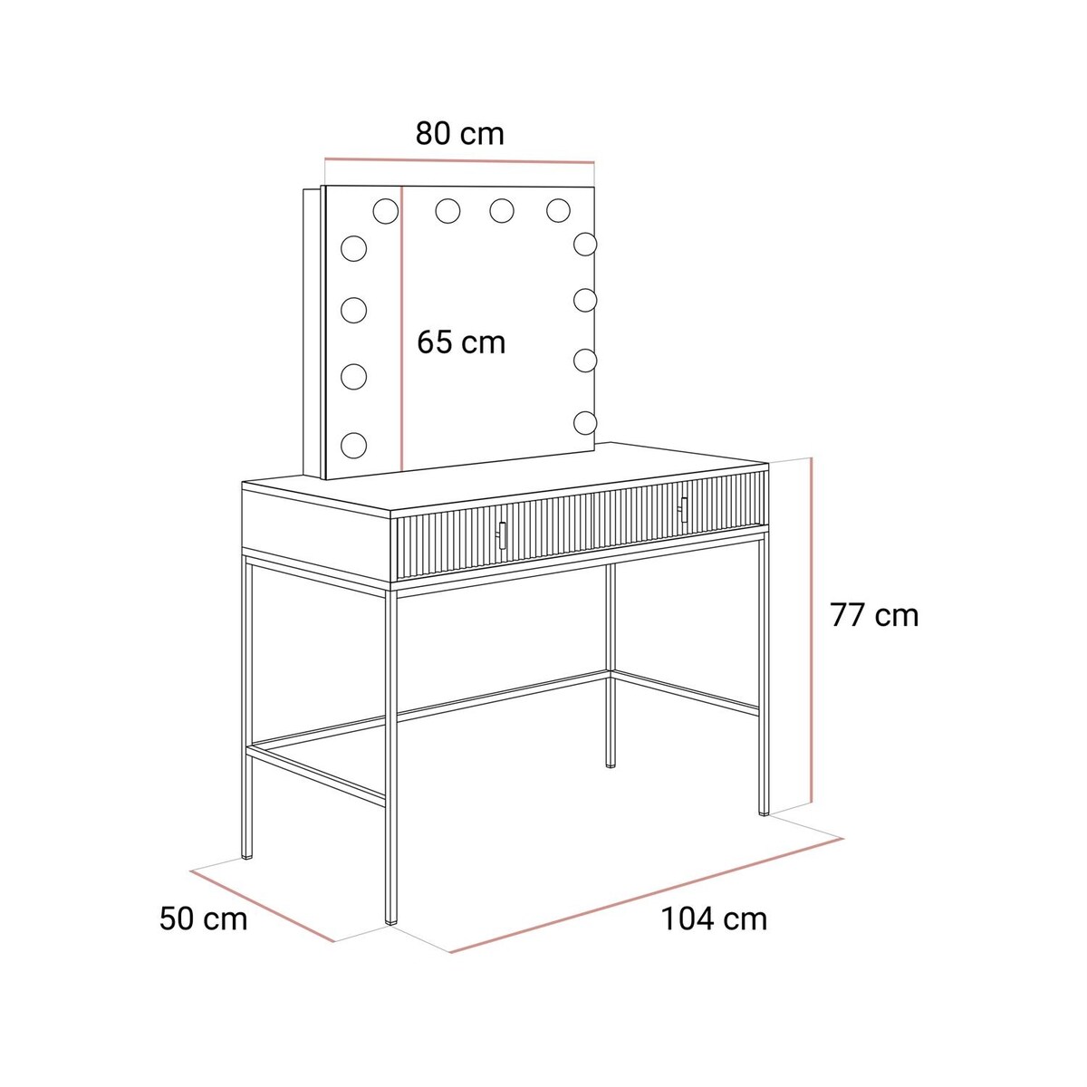 Toaletka MIDNIGHT ELITE z lustrem LED na stelażu, zielona