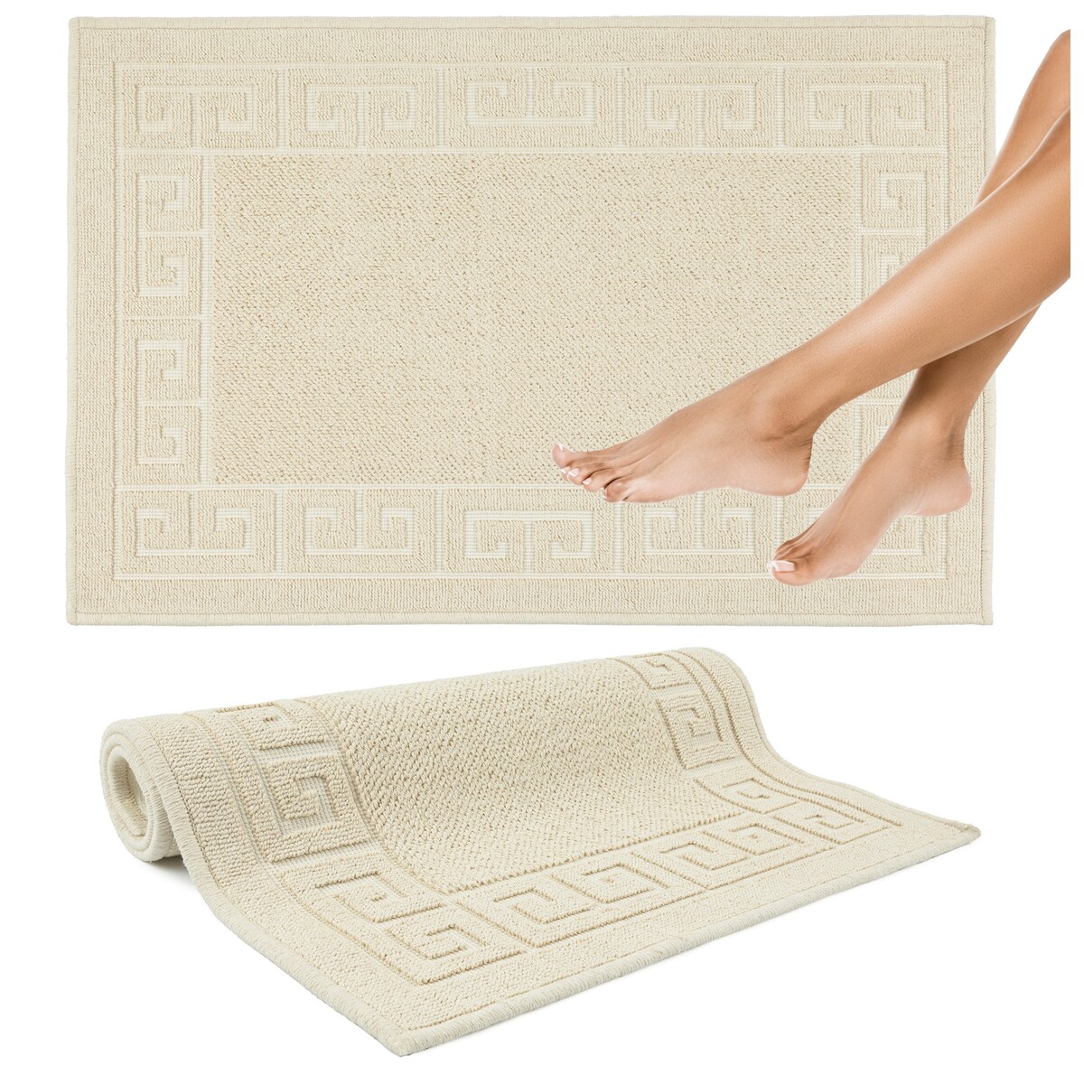 Dywanik łazienkowy Lino 73x135 cm bawełniany grecki beżowy