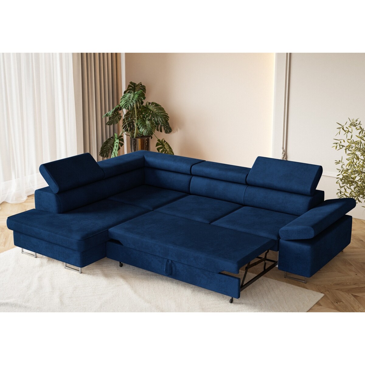 Narożnik ALEX z regulowanymi zagłówkami, lewostronny- granatowy