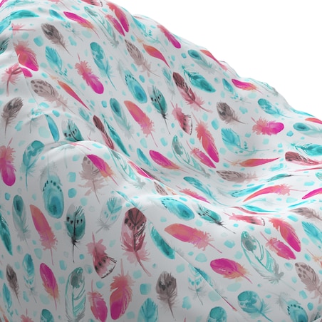 Worek do siedzenia Bowli, różowe i turkusowe piórka, Ø50 x 85 cm, Magic Collection