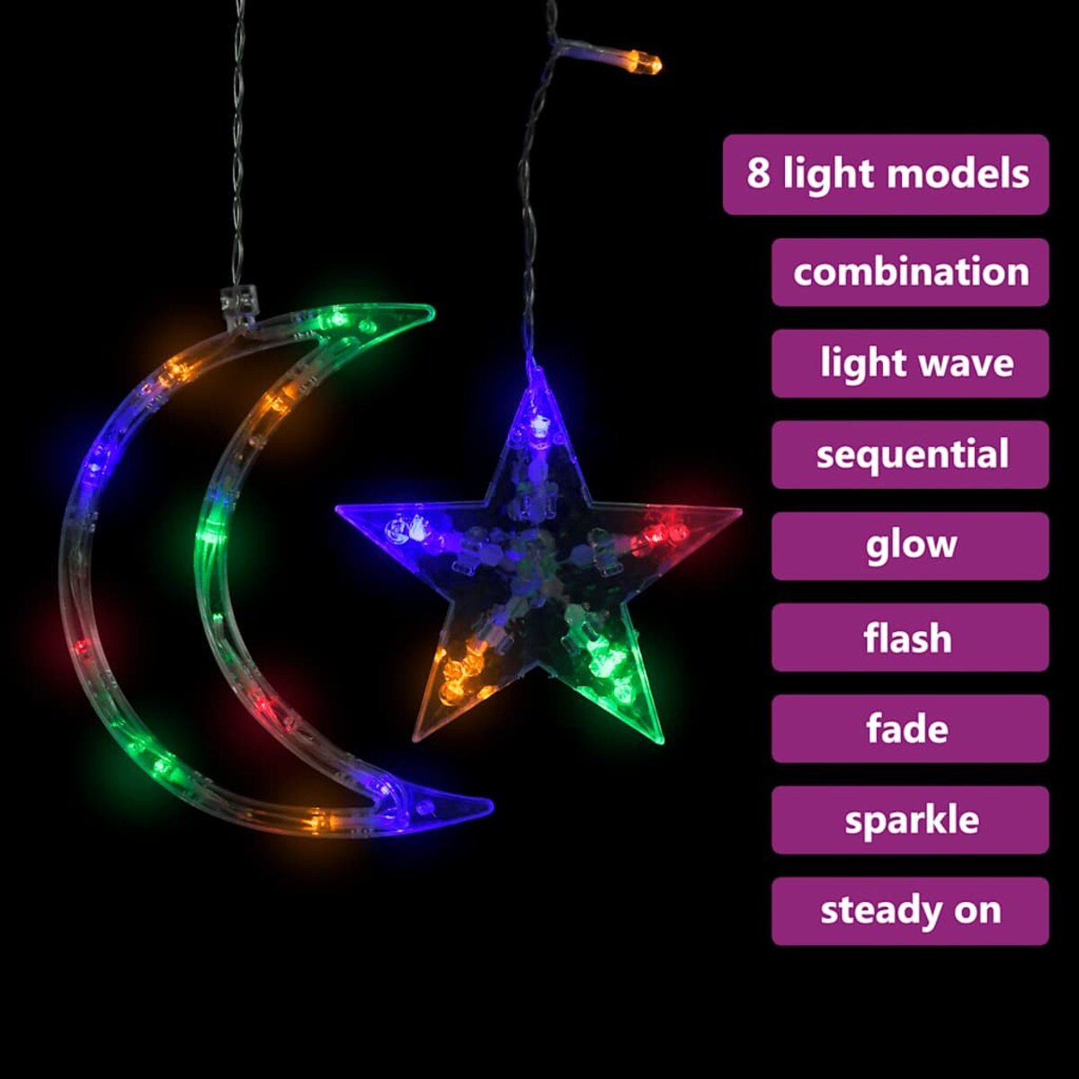 vidaXL Lampki świąteczne z gwiazdkami i księżycami, na pilota, 138 LED