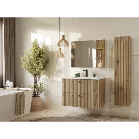 SZAFKA POD UMYWALKĘ TIGO 80 2S DĄB EVOKE 2 SZUFLADY RYFLOWANY FRONT WISZĄCA