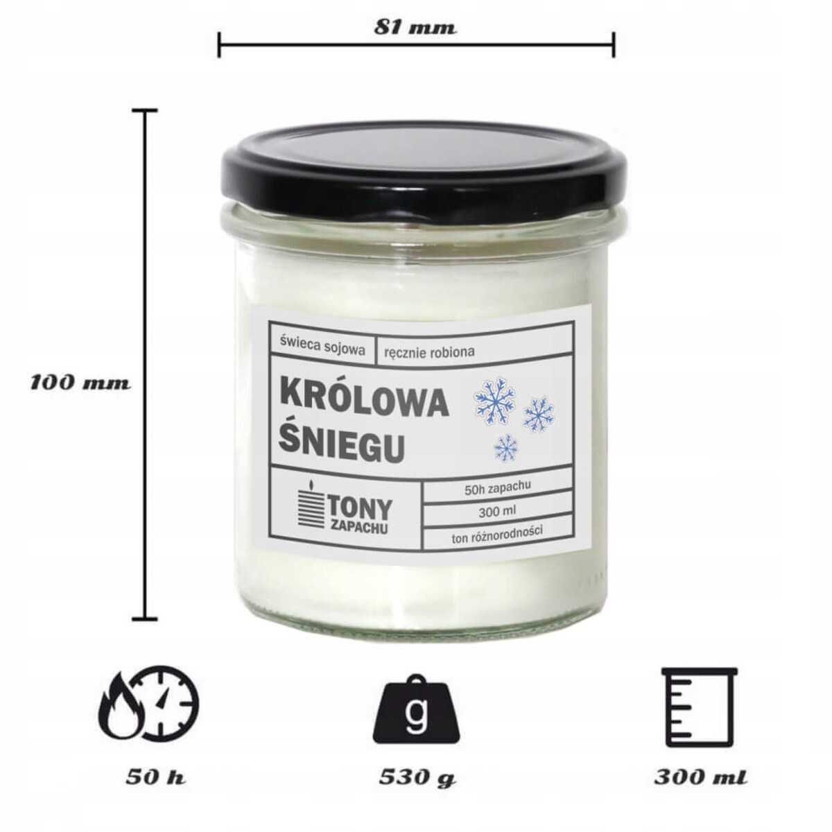 Naturalna ręcznie robiona świeca sojowa zapachowa w szkle KRÓLOWA ŚNIEGU 50h palenia 300ml - prezent upominek dla kobiety mamy dziewczyny żony babci niej