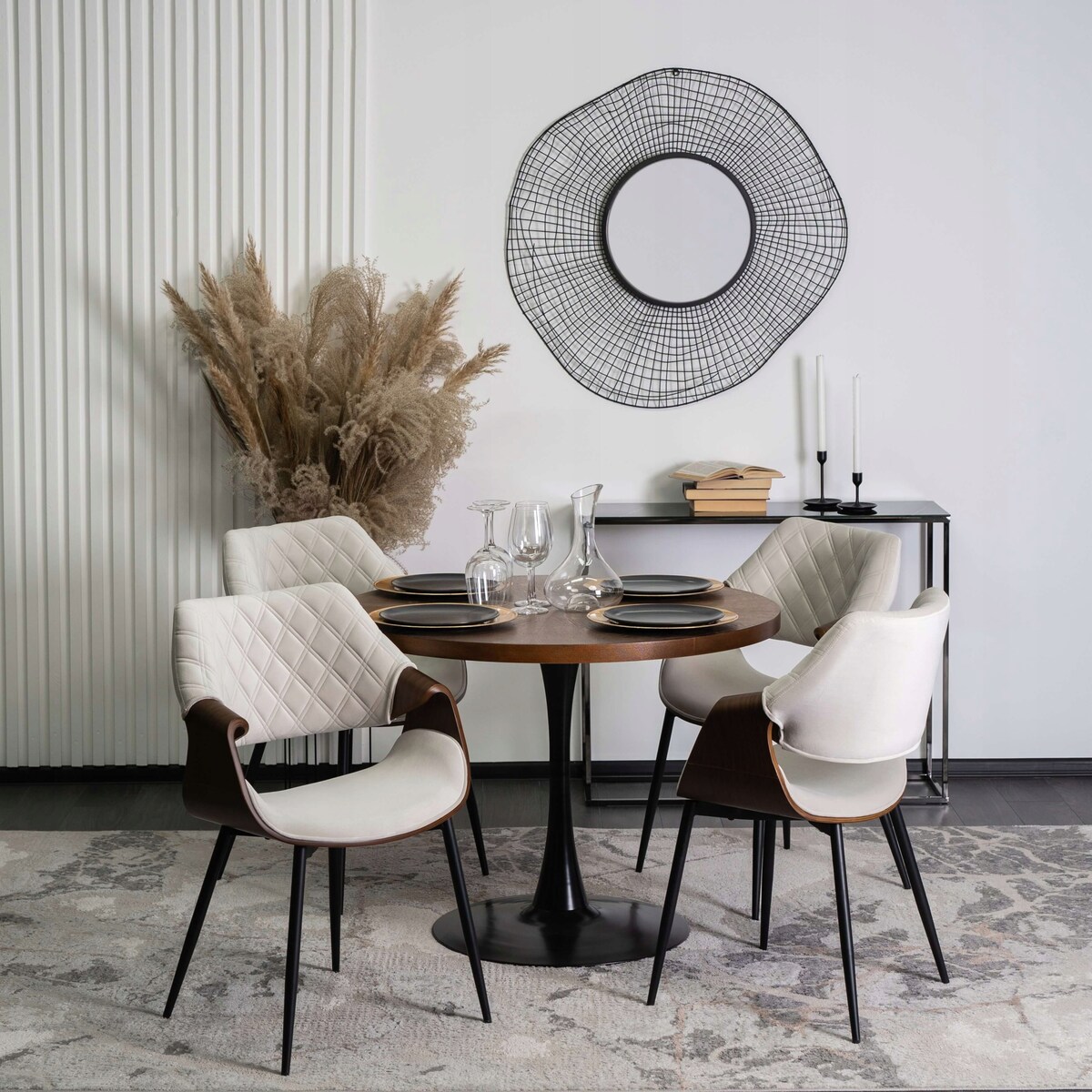 Krzesło Loft Tapicerowane Beż Drewno Gięte Orzech DAKOTA Do Salonu Jadalni