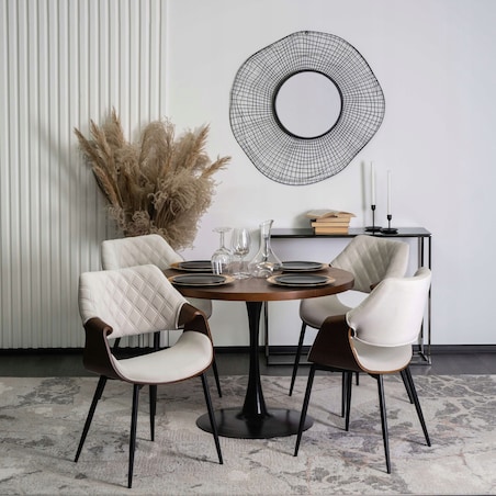 Krzesło Loft Tapicerowane Beż Drewno Gięte Orzech DAKOTA Do Salonu Jadalni