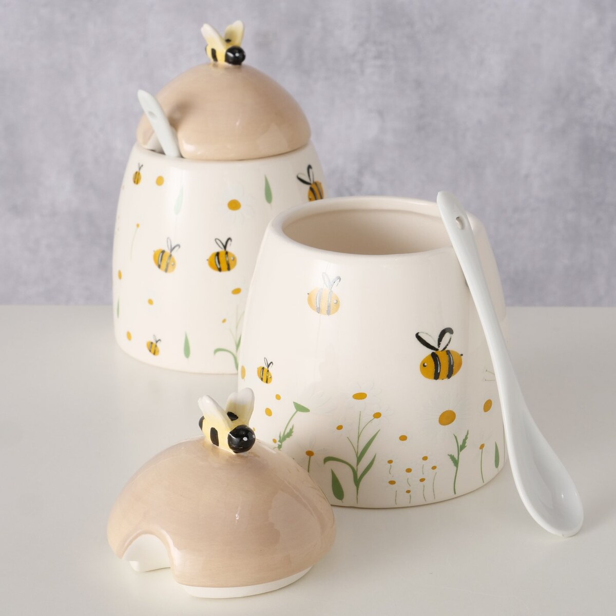 Pojemnik ceramiczny z pokrywką i łyżeczką HONEY, 445 ml