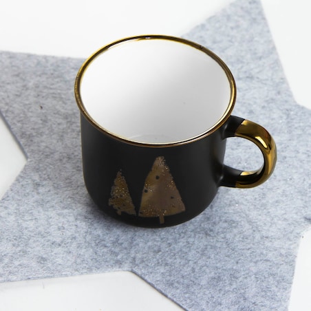 Kubek Porcelanowy Świąteczny Boże Narodzenie 400 Ml Czarno-Złoty Choinka