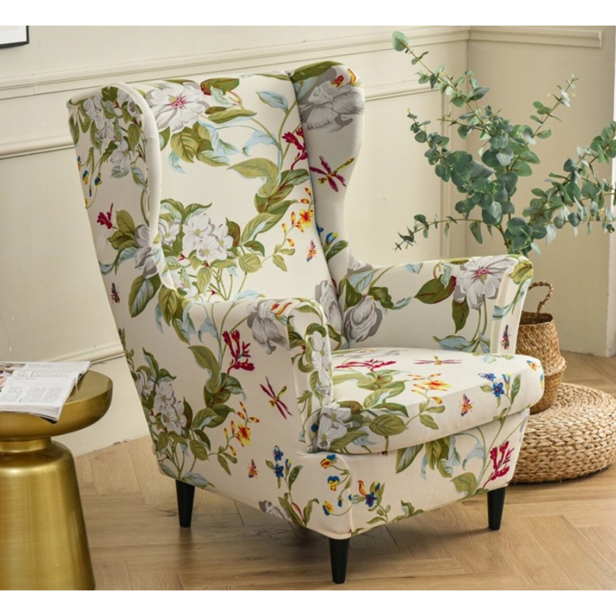 POKROWIEC NA FOTEL USZAK KWIATY WZORY ELASTYCZNY [22EW1]