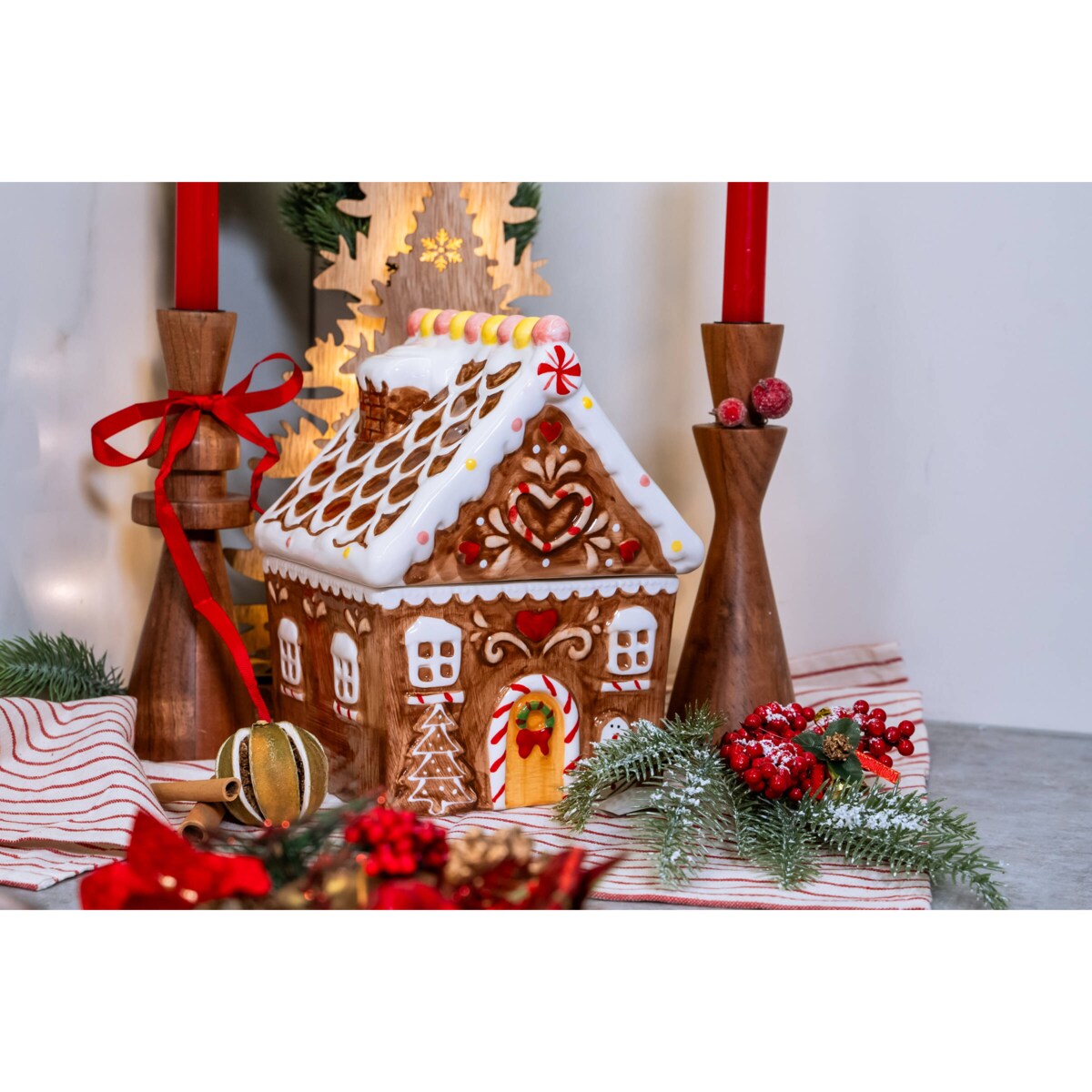 Drewniany świecznik, akacja, 22 cm