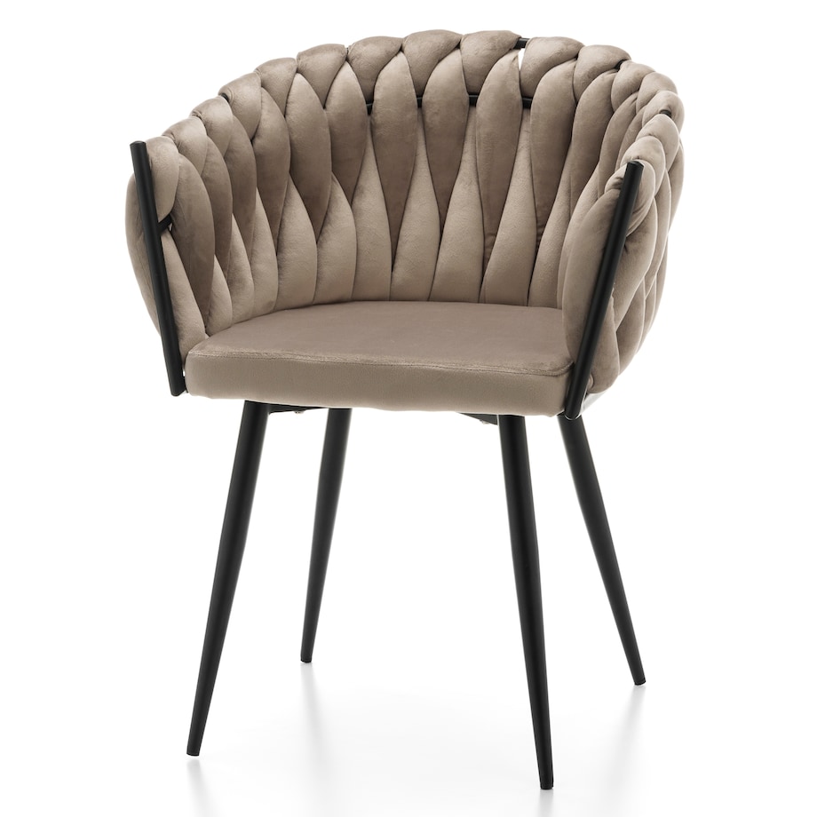 Krzesło tapicerowane plecione glamour salon welurowe LATINA ciemnobeżowa