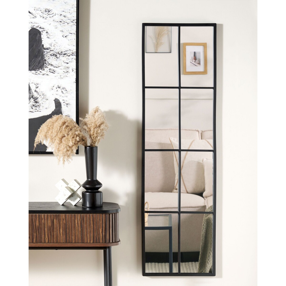 Metalowe lustro ścienne okno 38 x 132 cm czarne CAMON