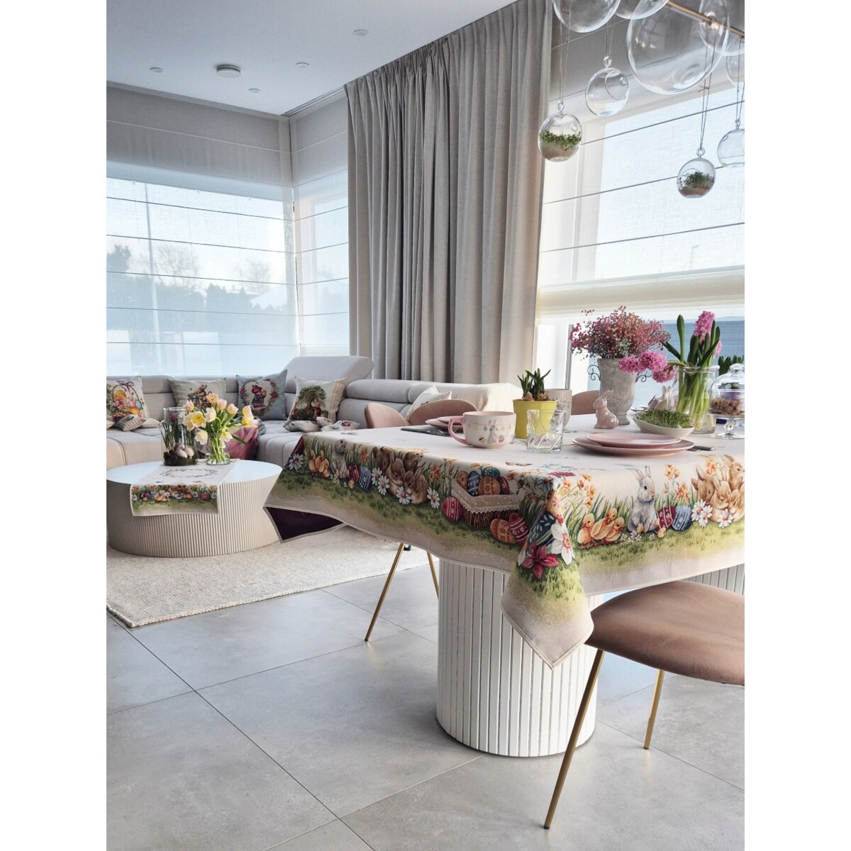 Obrus Wielkanocny Na Stół Ozdobny Dekoracyny 140X220 Cm Z Zajączkami