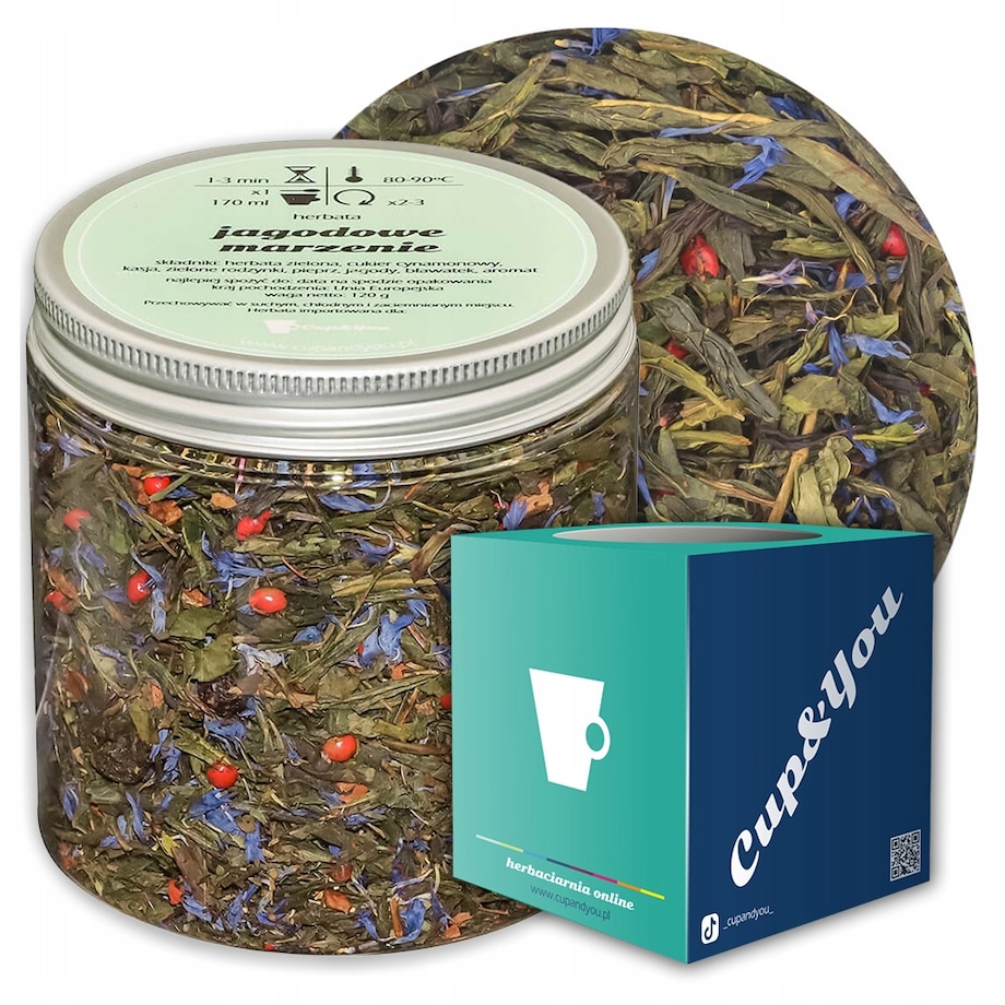 Herbata zielona JAGODOWE MARZENIE o smaku jagód z nutą cynamonu PREMIUM - herbata liściasta sypana mieszanka napar susz - gotowa na prezent upominek