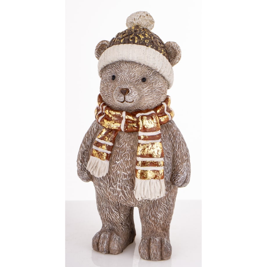 Figurka świąteczna - szary Miś w czapce i szaliku 17x8x7,5 cm CAPELLO