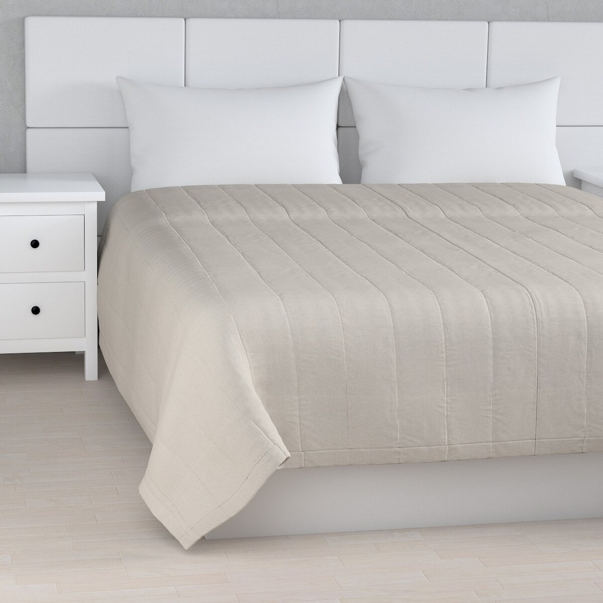 Narzuta pikowana w pasy 260x210 lniany