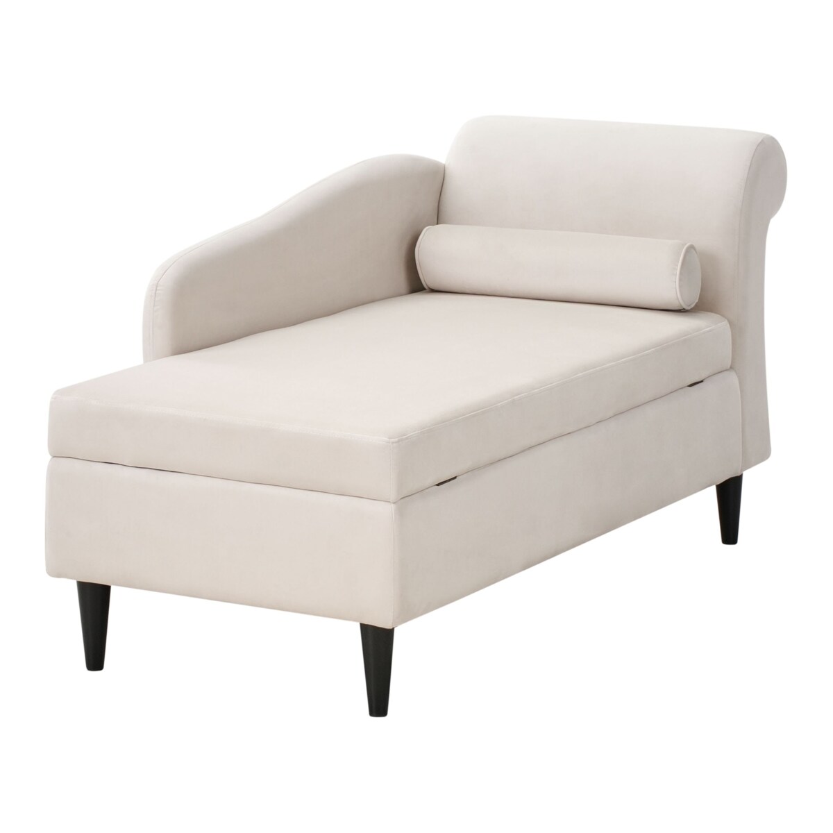 Szezlong prawostronny LUIRO Welur Beżowy ze schowkiem