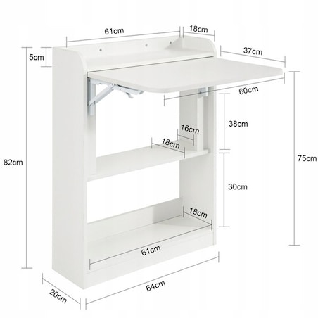 Biurko ścienne składane białe szafka półka regał nowoczesne stół laptopa