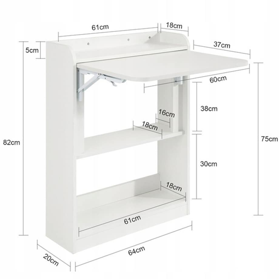 Biurko ścienne składane białe szafka półka regał nowoczesne stół laptopa