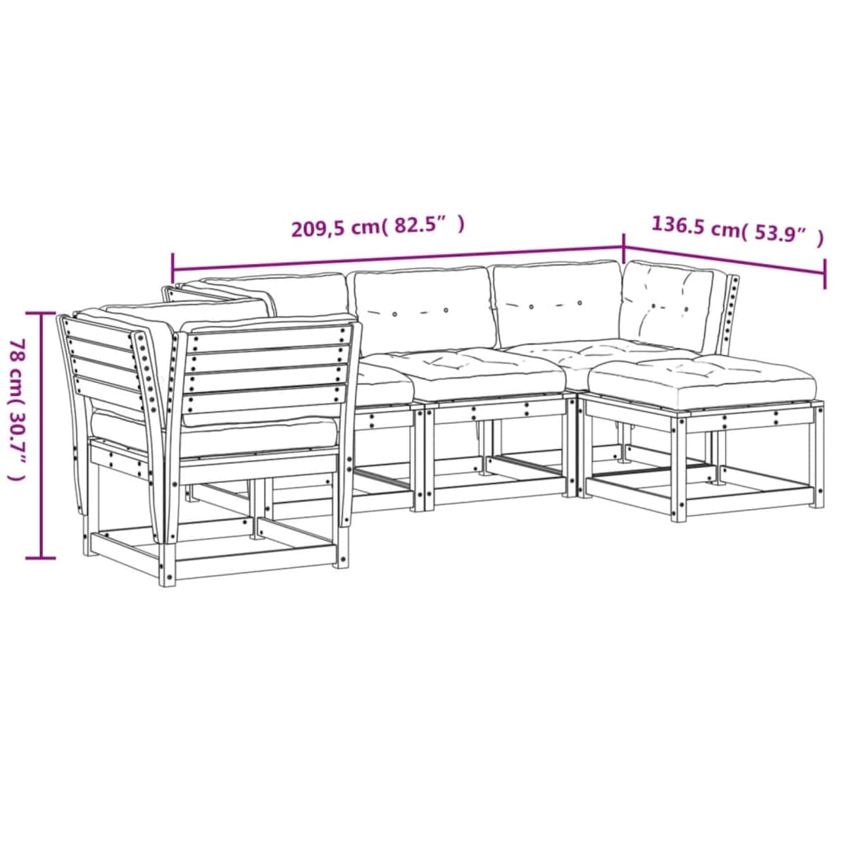 vidaXL 5-cz. zestaw mebli ogrodowych z poduszkami, woskowy brąz, sosna