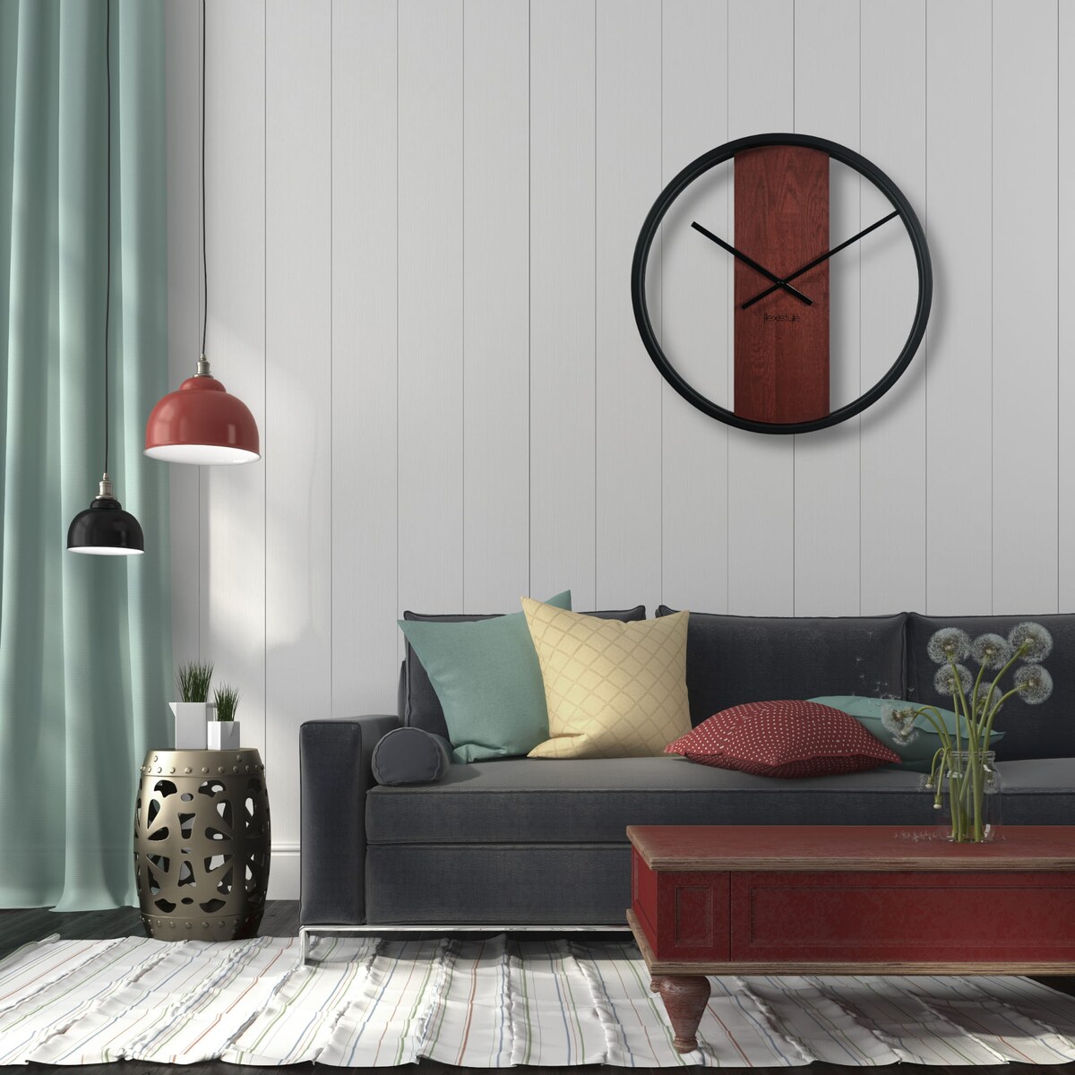 Zegar ścienny drewniany LOFT OVAL mahoń 50cm