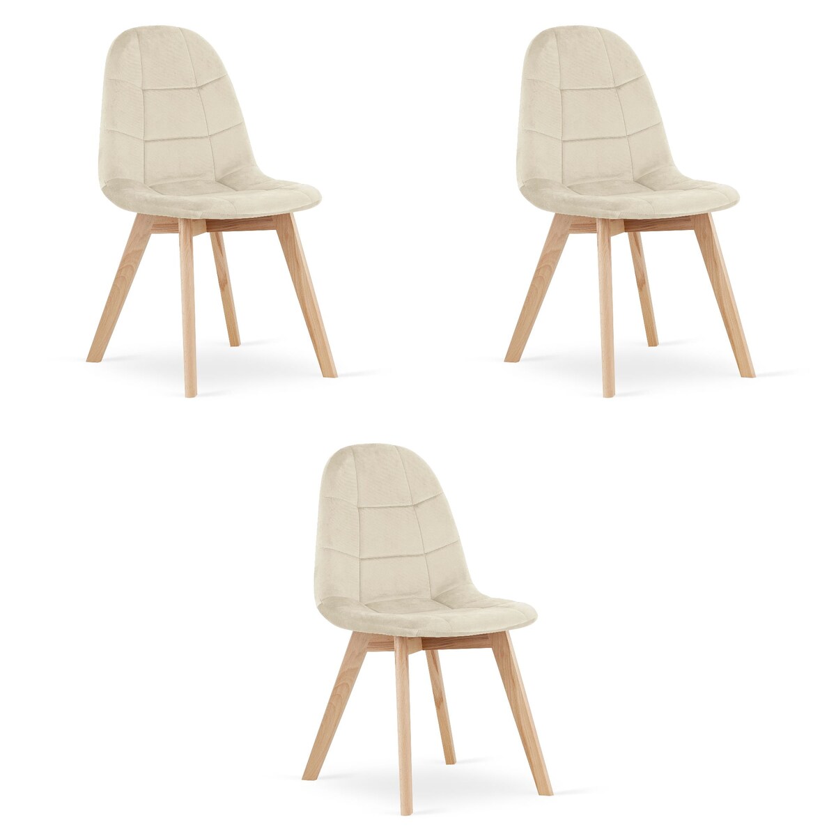 Krzesło Do Jadalni Kuchni Salonu Bora - Beż Aksamit, 3 Sztuki