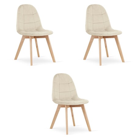 Krzesło Do Jadalni Kuchni Salonu Bora - Beż Aksamit, 3 Sztuki