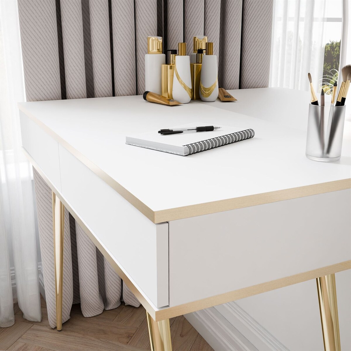 Toaletka OXFORD z lustrem i oświetleniem LED, prawa, biała