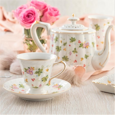 VILLA ITALIA Filiżanka do herbaty porcelanowa 180 ml ze spodkiem WALENCJA Ivory