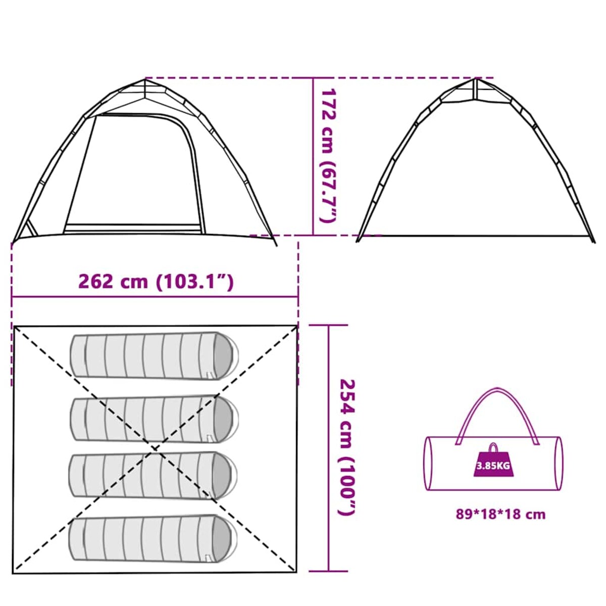 vidaXL Namiot wędkarski, 4-os., brązowy, szybkie rozkładanie