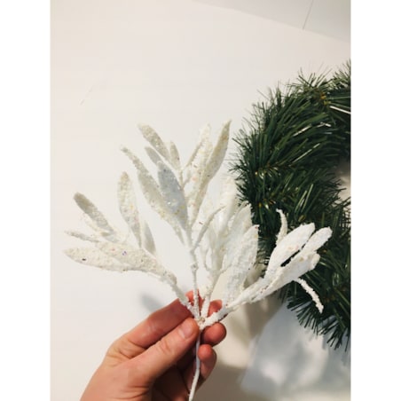 LIŚĆ brokatowy biały GAŁĄZKA do dekorowania stroika święta choinka pik