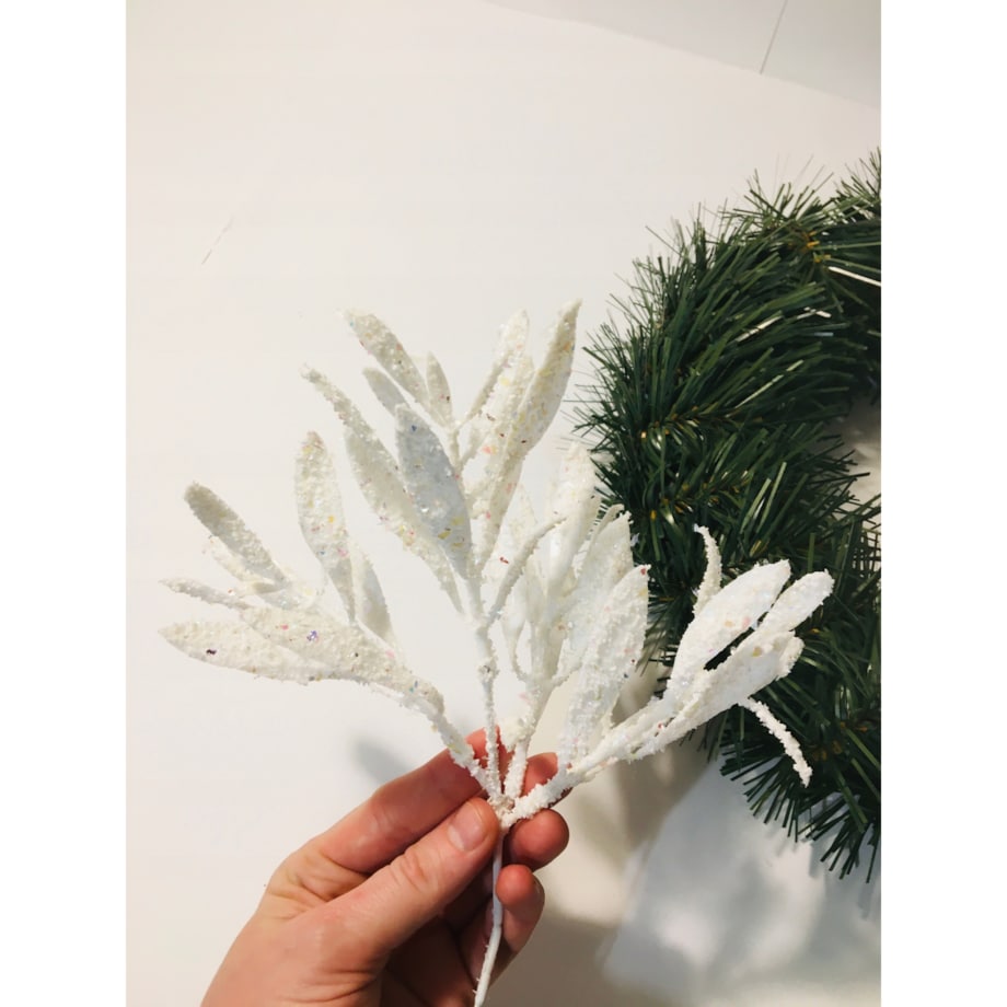 LIŚĆ brokatowy biały GAŁĄZKA do dekorowania stroika święta choinka pik