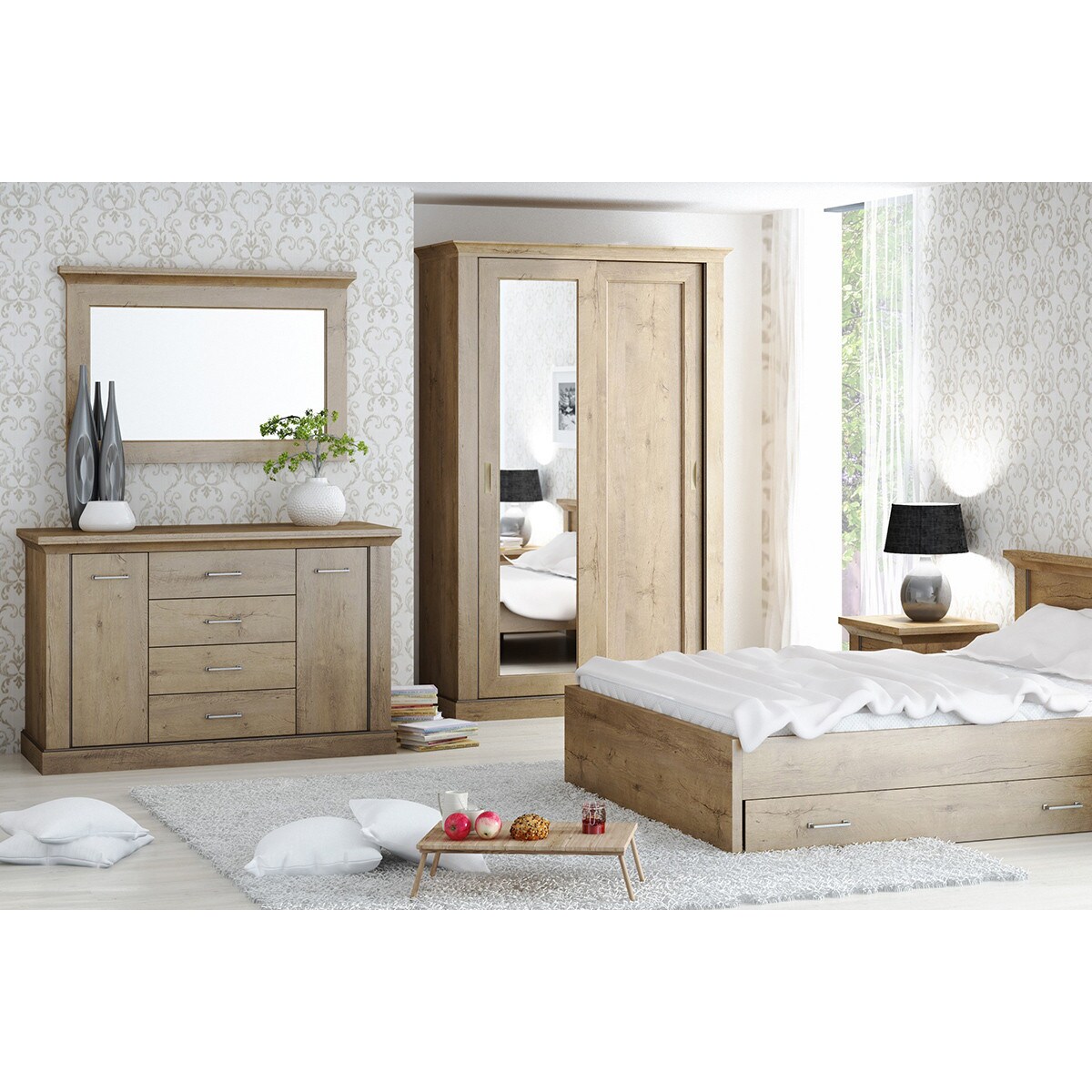 Konsimo VETIS Lustro w ramie w klasycznym stylu dąb szary, dąb naturalny