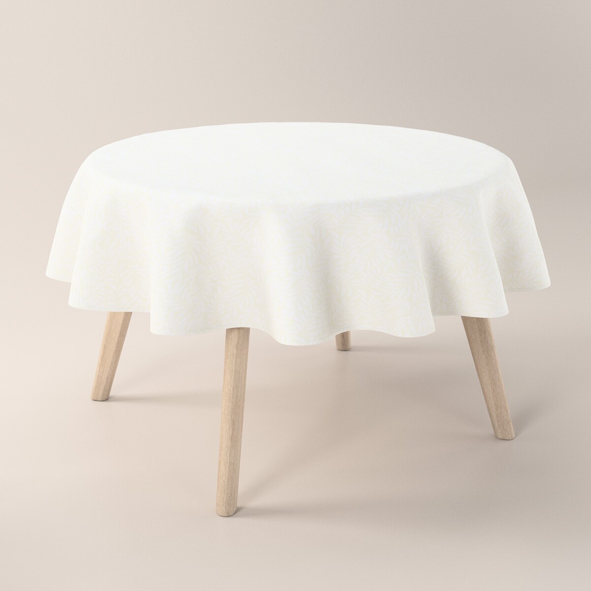 Obrus okrągły 160 x 160 cm śmietankowa biel, listki