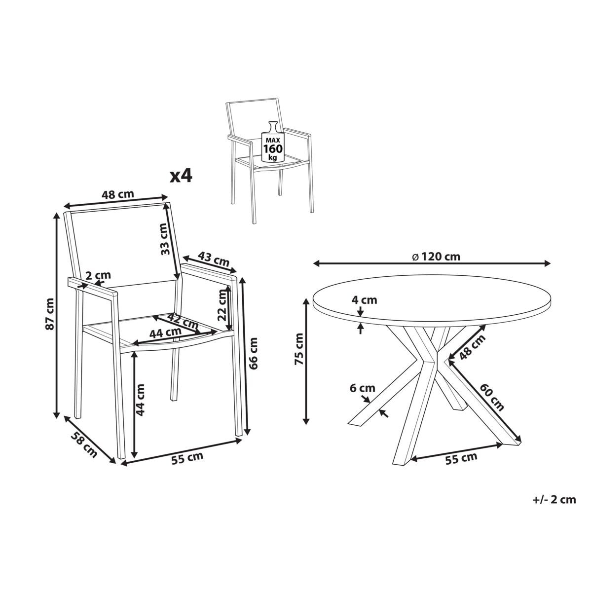 Zestaw jadalniany dla 4 osób Szkło Beżowoszary MALETTO/GROSSETO