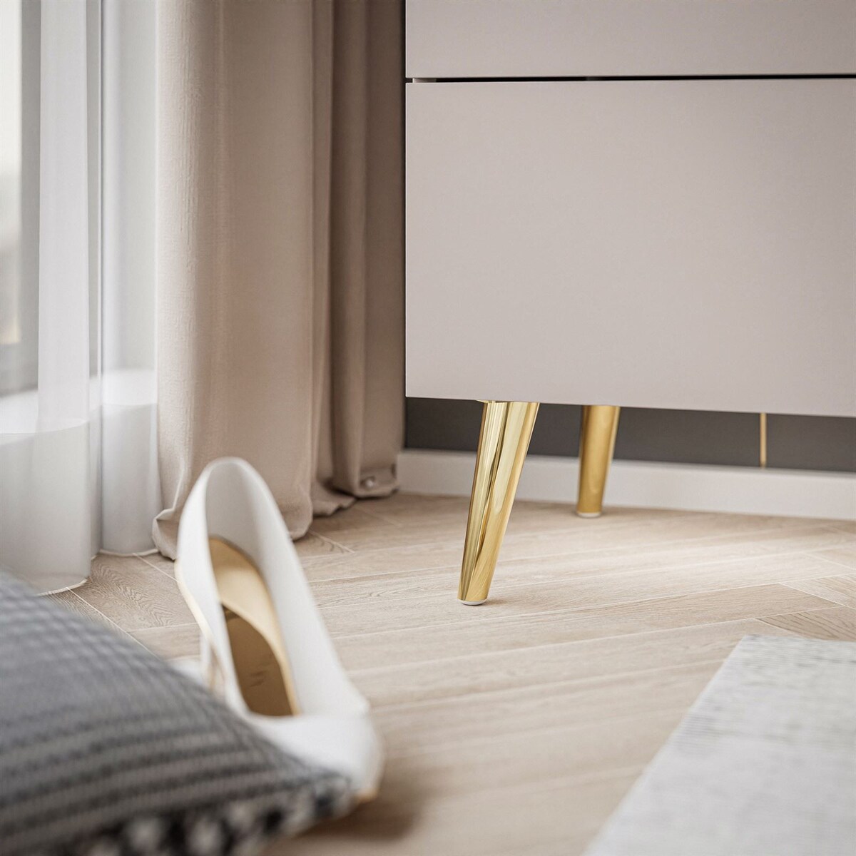 Stolik nocny AURORA II kaszmir nogi skośne LED