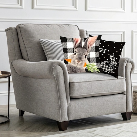 Lniana poszewka na poduszkę 45 x 45 cm Królik Black & white POD236