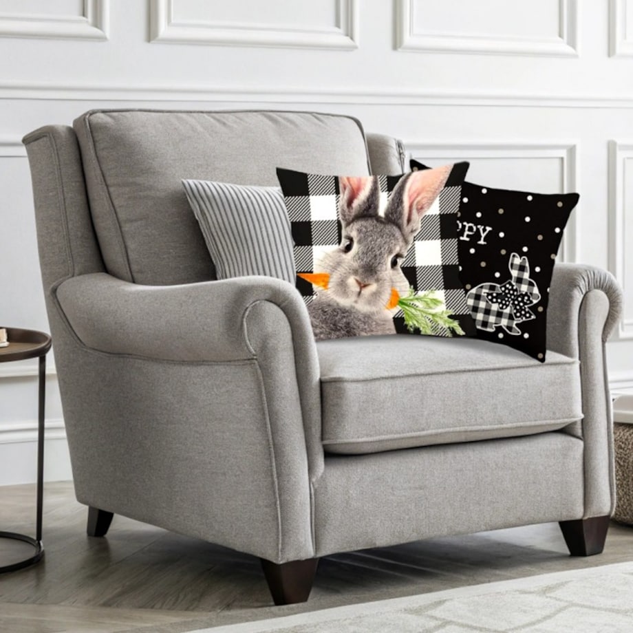 Lniana poszewka na poduszkę 45 x 45 cm Królik Black & white POD236