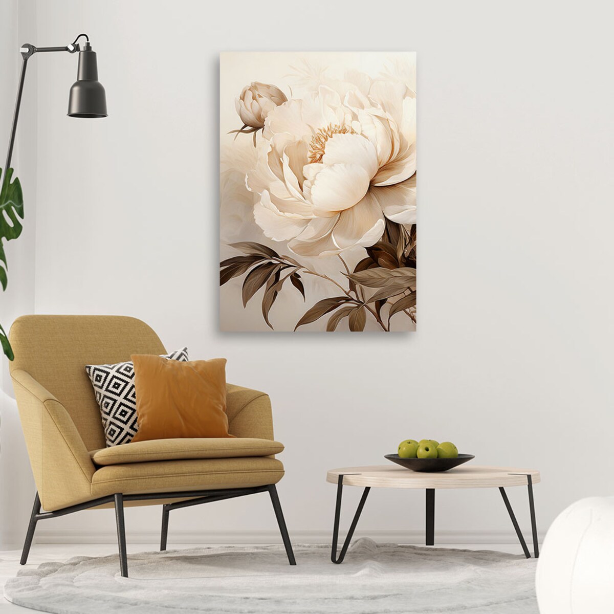 Obraz do salonu sypialni Piwonie Peonie Kwiaty Beżowy 70x100