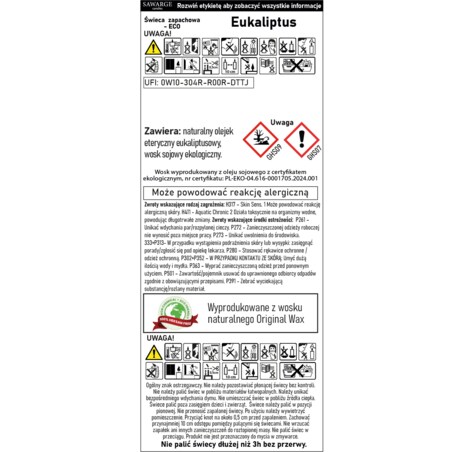 Ekologiczna Świeca Zapachowa Sojowa /50h/ Eucalyptus 450g