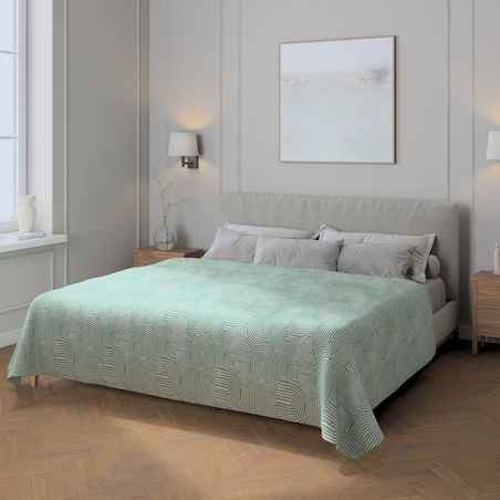 Pled narzuta 220x260cm 220x260 miętowe łuki na kremowym tle