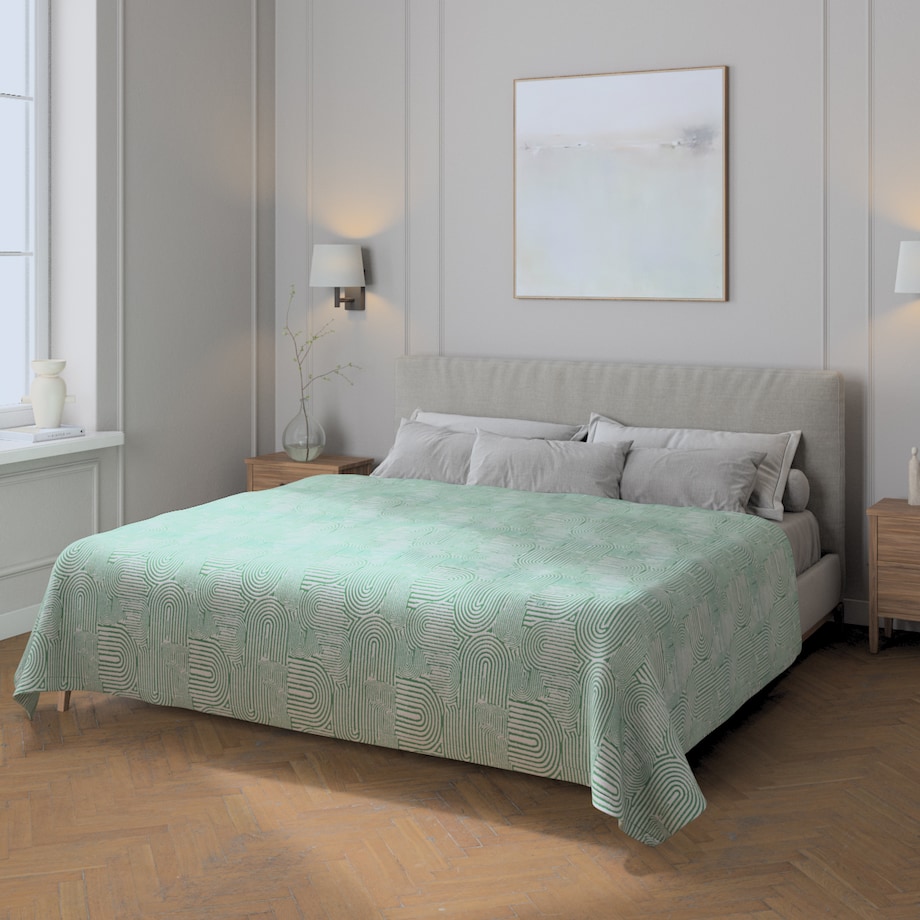 Pled narzuta 220x260cm 220x260 miętowe łuki na kremowym tle